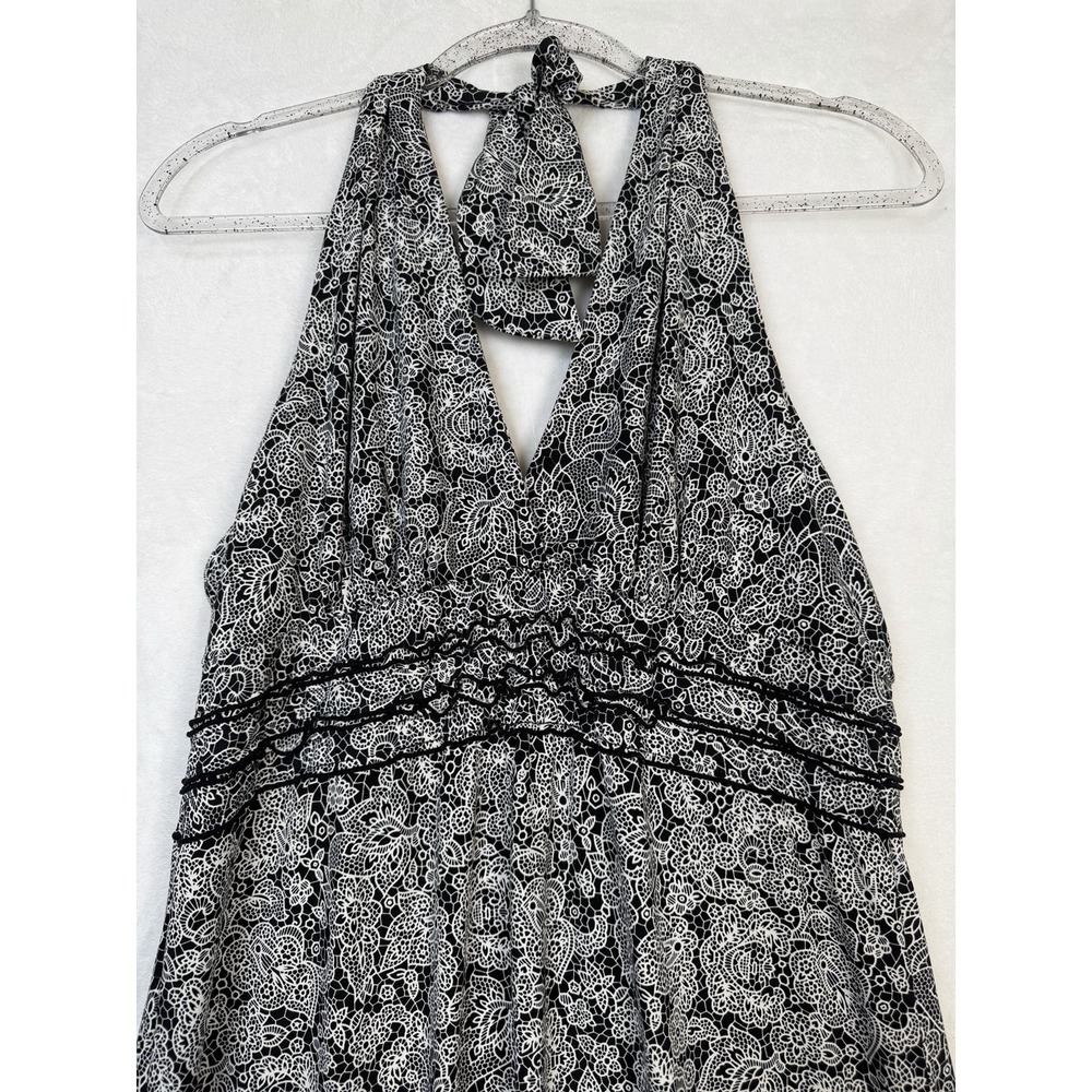 BCBGMaxazria Womens Halter Spring/Summer Dress Stretch Floral Black/White Size L - Picture 6 of 16